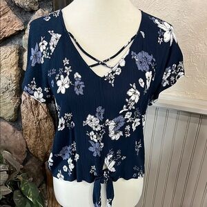 Moral Fiber Navy Blue Floral Crop Top